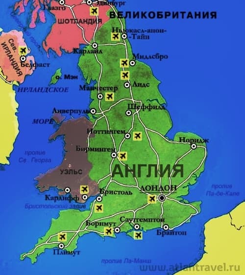 Фото: туры в Англию, карта городов Великобритании на русском языке